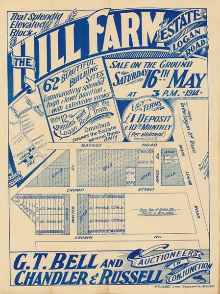 Thor H. Jensen, The Hill Farm Estate, Logan Road : sale on the ground Saturday 16th May 1914, Brisbane