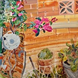 Imogen Eve Rowe, Céleste's Front Yard (red brick and bougainvillea)