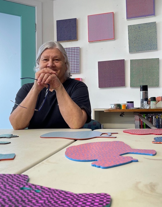 Lezlie Tilley in her studio with 'Vessels'