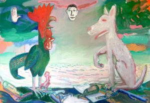 Michael Bell, The Lucky Rooster and Soi Dog, Hua Hin Beach
