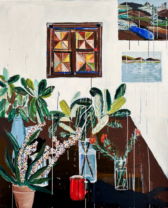 Sally Anderson, Still life with MO objects, Rosie orchid, GM orchid, after Olley for Francis