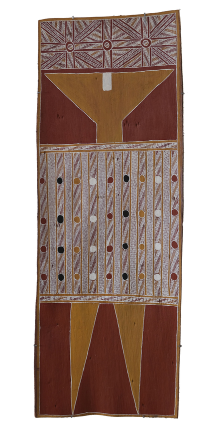 Joe Dhamanydji, ochre on bark, 2026