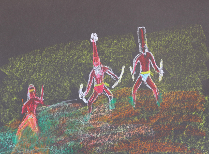 Jimmy Tchooga, Three Men Dancing, 2024