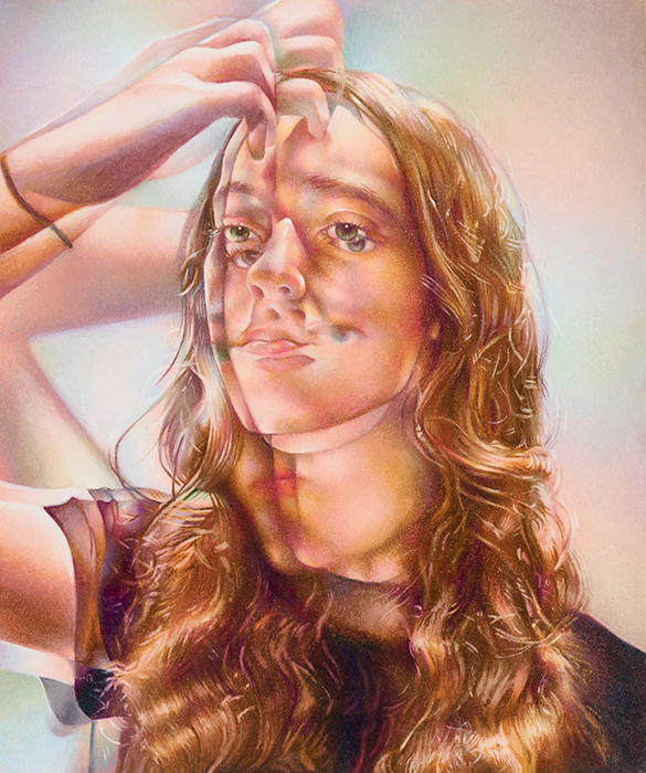 Lauren Blunden, Between, 2026, coloured pencil on paper, 29.7 × 42cm