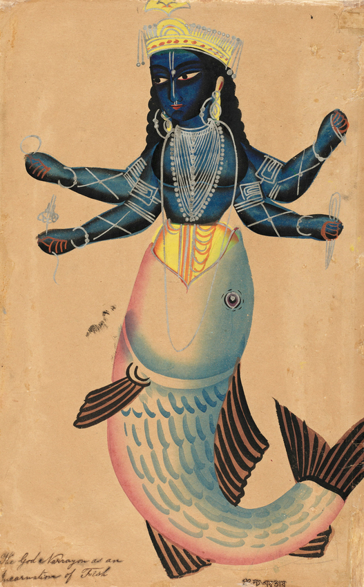 India, Kalighat style, Vishnu as Matsya the fish, 1880–9