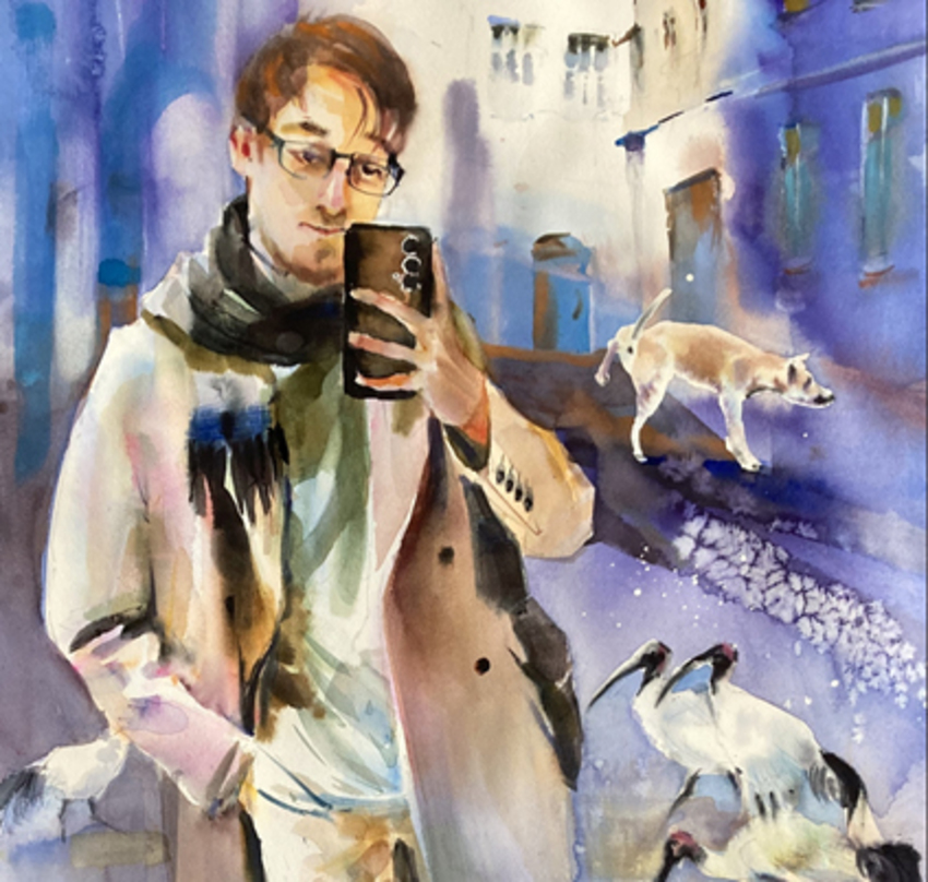 Elena Churilova, Smartphonization, or Gateway to Inner Reality (Portrait of Victor Churilov) (detail), 2026