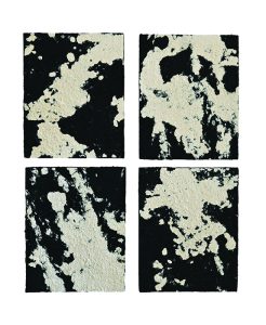 Matthew Hurdle, Self Portrait {when my hands relax I can sleep}, 2026, handmade paper from pulped black t-shirt and hessian on wood board, 54 × 44 × 3.5cm / Courtesy the artist and PARKER Contemporary, Queensland
