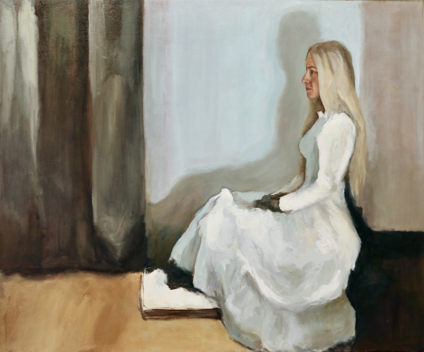 Rhoda Kirk, Arrangement in White and Grey: Portrait of the Artist (after Whistler) (Sarah Pondevie, artist and costume designer)