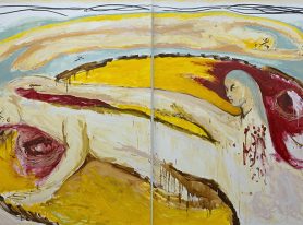 Renée Estée, Empty Nest (we all wait for someone), 2026, oil, acrylic and charcoal on canvas, 198 × 300cm / Courtesy the artist and COMA, Sydney