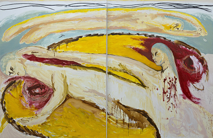 Renée Estée, Empty Nest (we all wait for someone), 2026, oil, acrylic and charcoal on canvas, 198 × 300cm / Courtesy the artist and COMA, Sydney